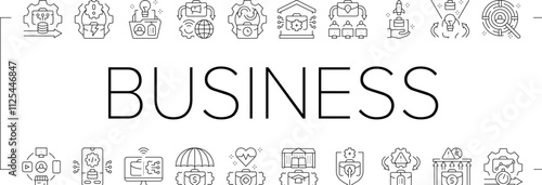 modern business innovation icons set vector. strategy leadership, marketing branding, networking entrepreneurship, sustainability modern business innovation black contour illustrations