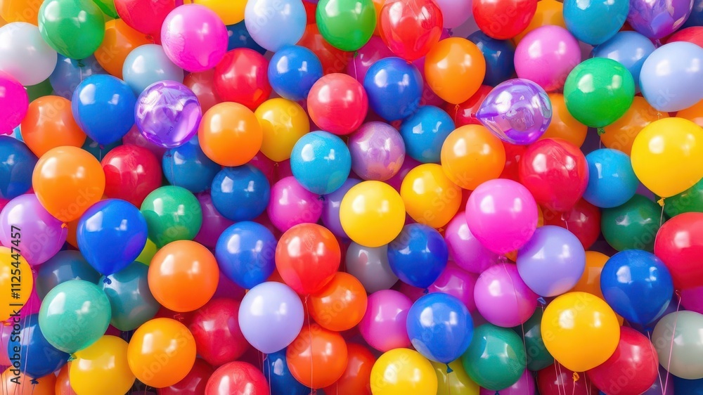 A vibrant and colorful background filled with an assortment of balloons in various sizes and colors, celebration A vibrant and colorful background filled with an assortment of balloons in various sizes and colors, celebration