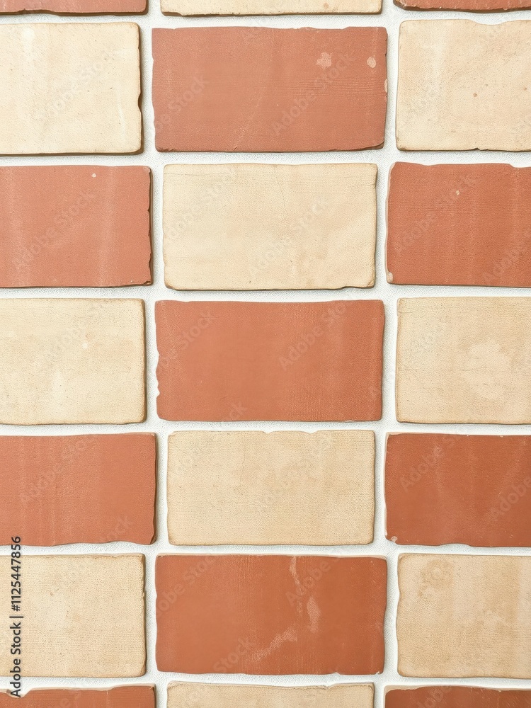 Fototapeta premium Ceramic brick tile wall with rustic texture and earthy tones, architecture