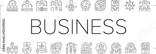 modern business strategy icons set vector. leadership, marketing branding, networking entrepreneurship, sustainability modern business strategy black contour illustrations