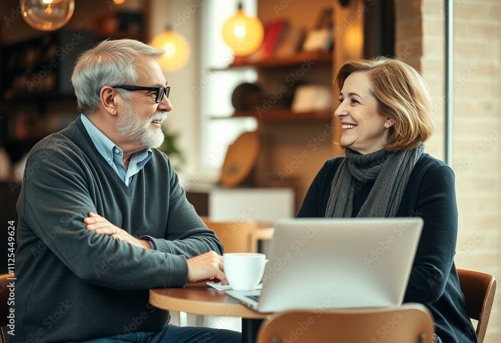 Fototapeta premium Two friends having a conversation in a coffee shop