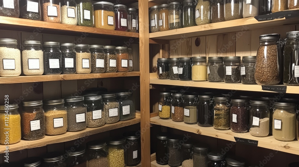 Organized Pantry with Jars of Spices and Dried Ingredients Organized Pantry with Jars of Spices and Dried Ingredients