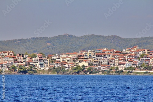 seaside town, fishing town, Greek seaside town, houses in a small town