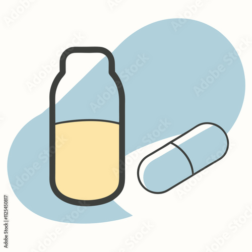 a minimalist icon set featuring a pill and a medicine bottle