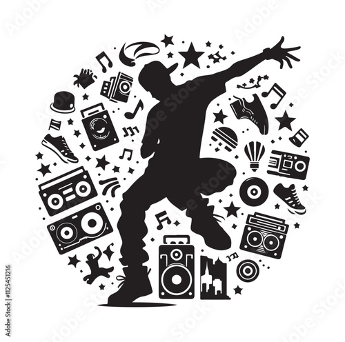 hip hop dancer silhouette vector illustration