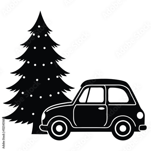 Christmas tree vector element and a small charismas car on het side