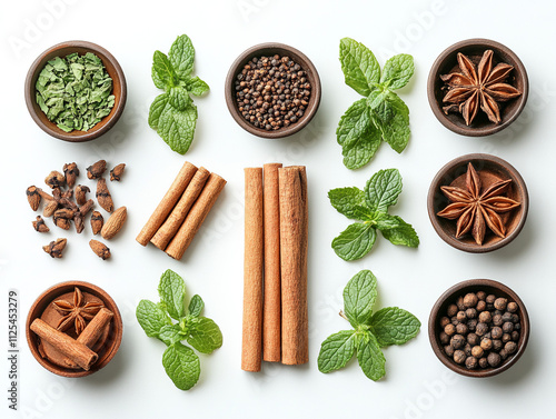 Wallpaper Mural Aromatic mulled wine ingredients with herbs and spices on white background Torontodigital.ca