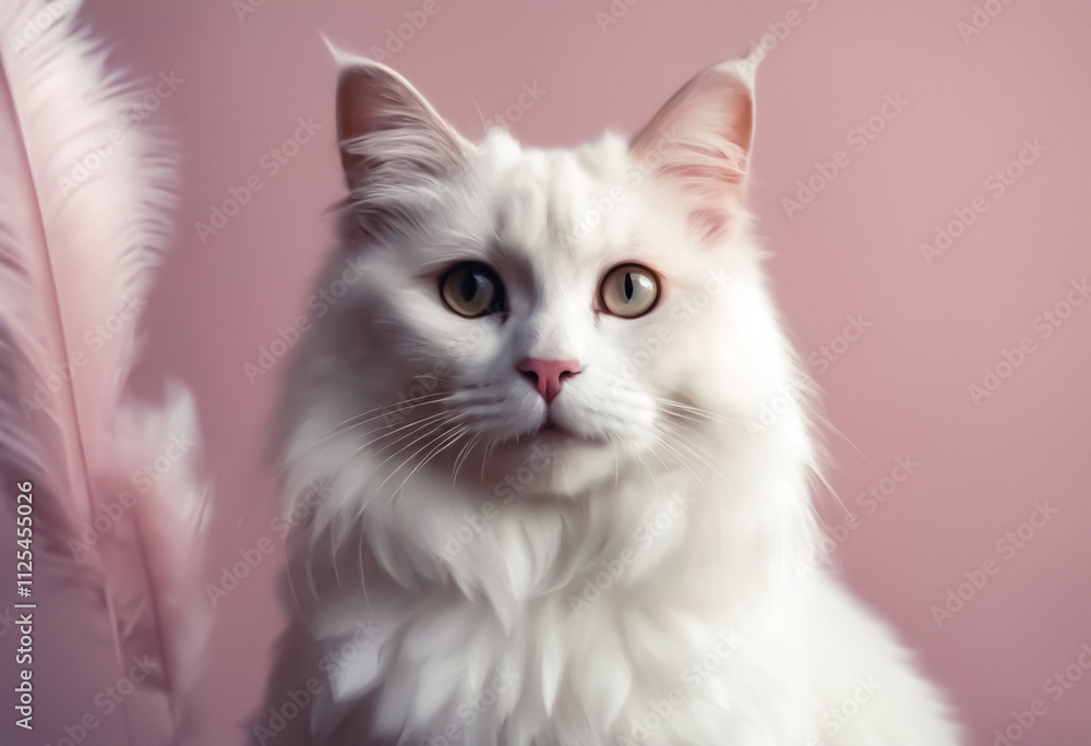 white persian cat against light background with space for text white persian cat against light background with space for text