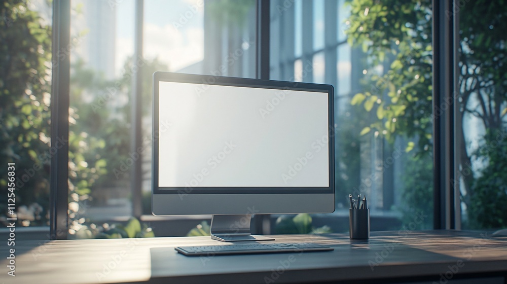 Fototapeta premium Modern Computer Workspace Near a Sunny Window