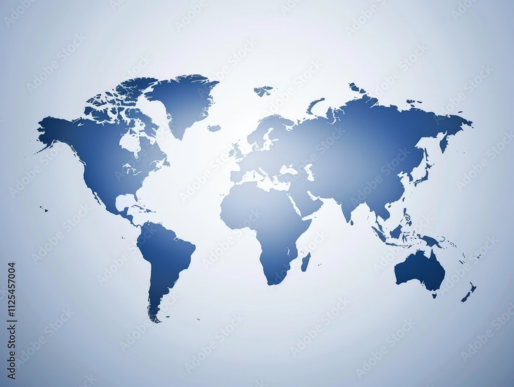 A detailed vector representation of the entire world highlighting each continent with a smooth blue color palette. A detailed vector representation of the entire world highlighting each continent with a smooth blue color palette.