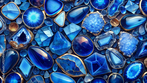 Close-up sapphire slice background withlight metallic gloss, mineral luxury texture photo