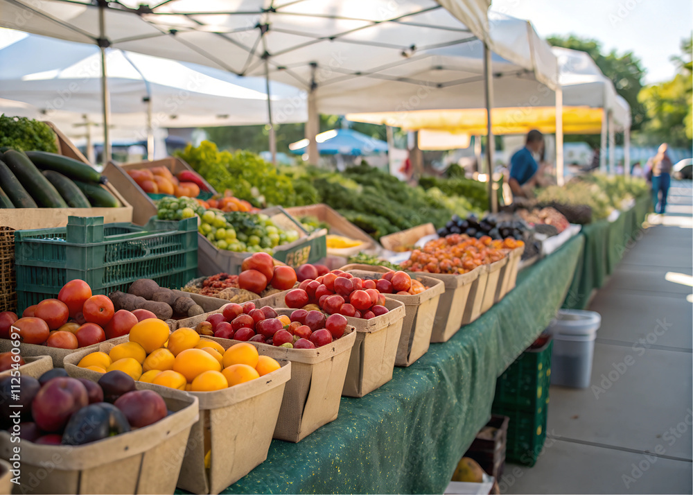 Clean and Inviting Fresh Produce at a Local Farmer's Market Under Vibrant Daylight Clean and Inviting Fresh Produce at a Local Farmer's Market Under Vibrant Daylight