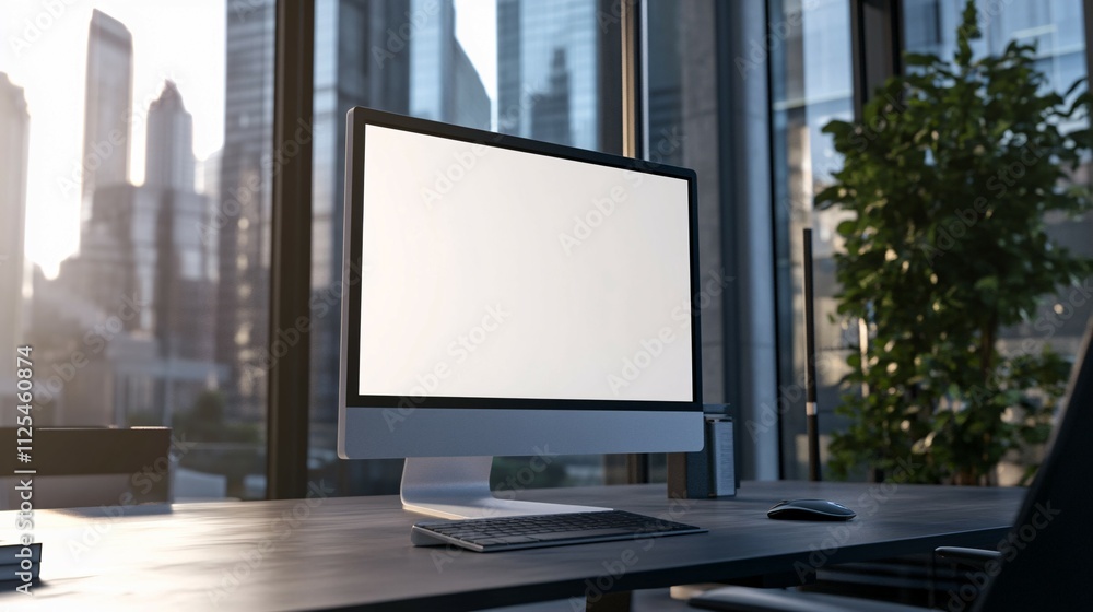 Fototapeta premium Modern Office Workspace With Blank Computer Screen