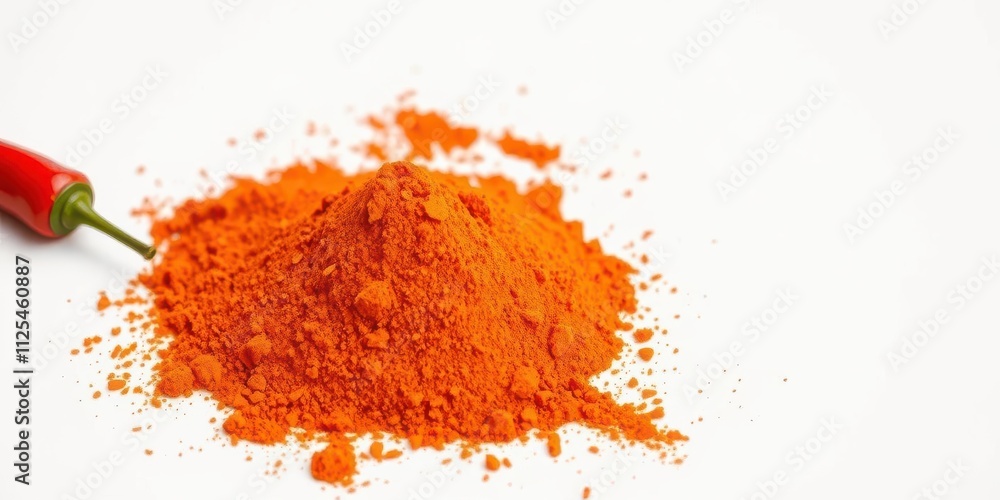 Vibrant pile of ground paprika powder on white background, condiment, aromatic Vibrant pile of ground paprika powder on white background, condiment, aromatic