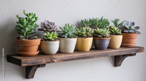Wallpaper Mural Assortment of Succulent Plants on a Wooden Shelf Display Torontodigital.ca