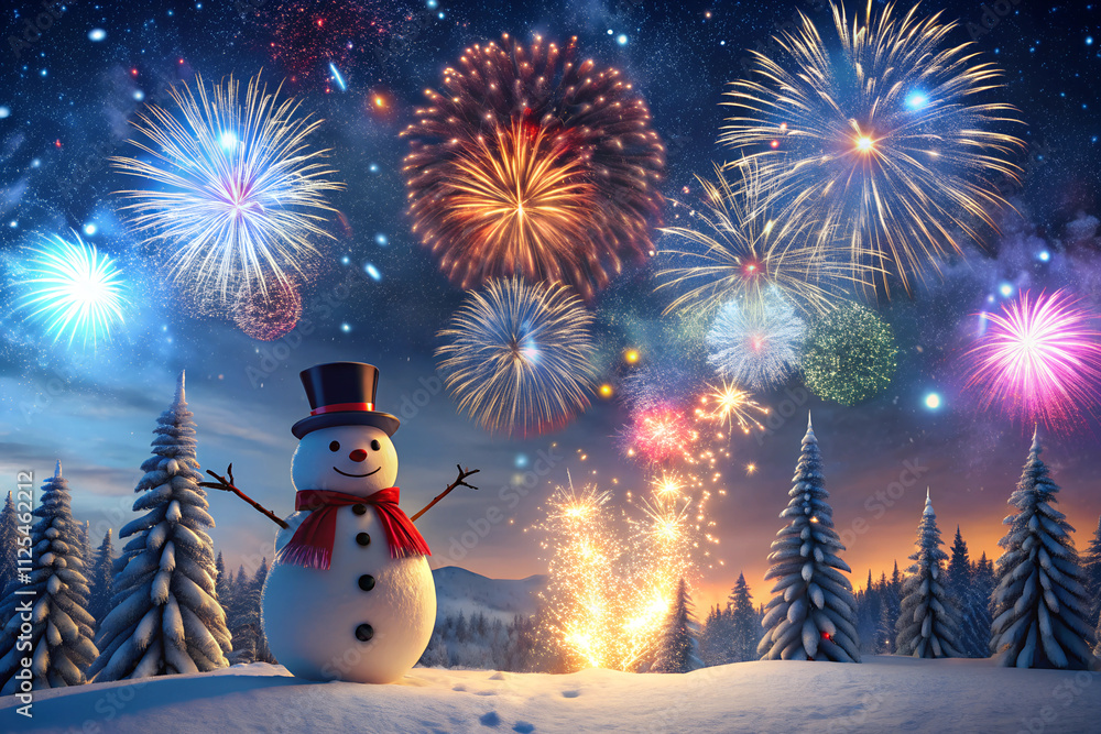 Obraz premium 2025 New Year Celebration With Red And Golden Firework In Eve Nigh