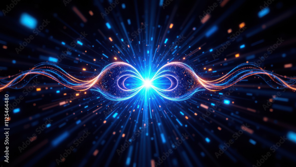 Naklejka premium Futuristic abstract digital artwork with vibrant cosmic energy representing RAG or Retrieval Augmented Generation.