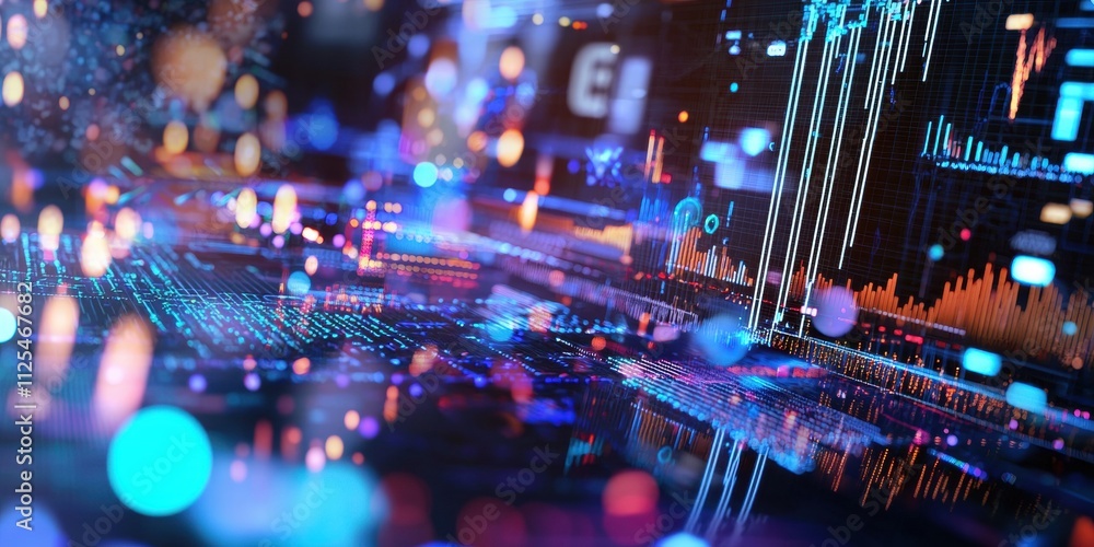 Dynamic digital visualization of investment portfolio data virtual environment high-tech aesthetic futuristic viewpoint Dynamic digital visualization of investment portfolio data virtual environment high-tech aesthetic futuristic viewpoint