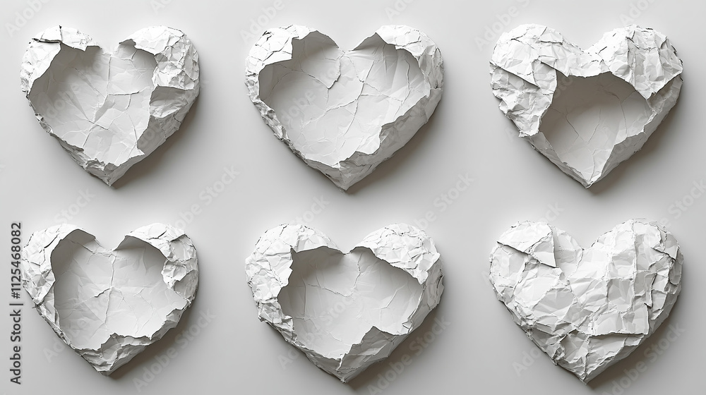 Beautiful white torn hearts closeup on a white background Beautiful white torn hearts closeup on a white background