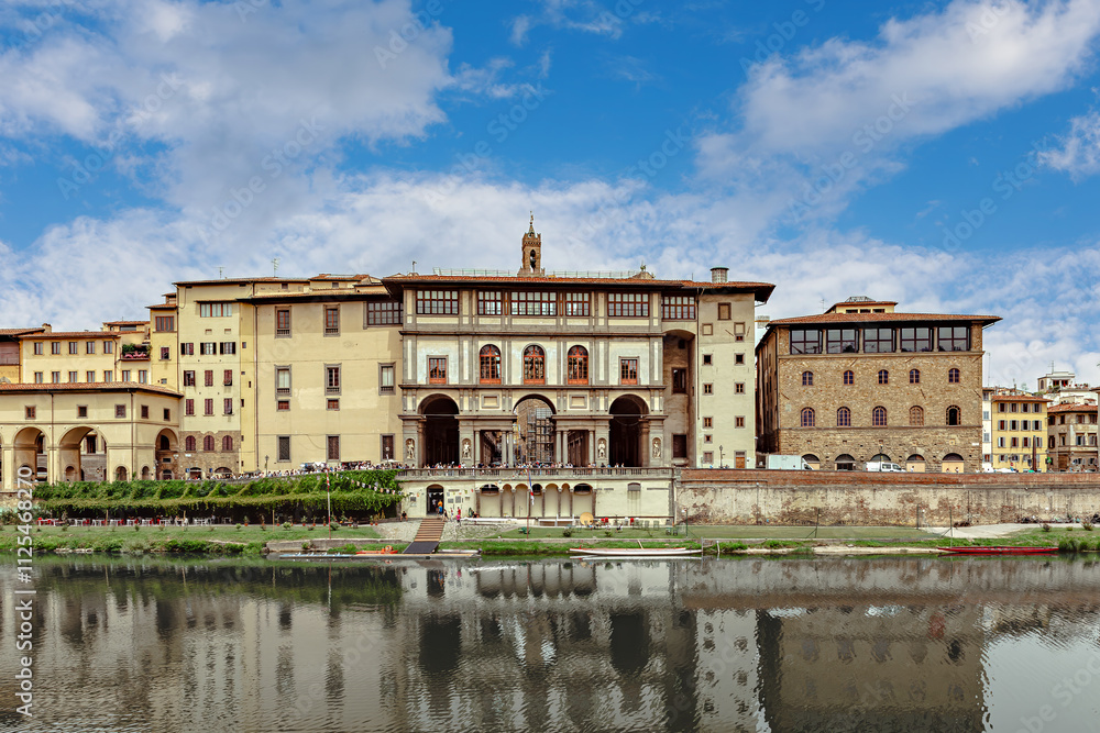 The Uffizi Gallery in medieval Florence showcasing Renaissance architecture and cultural heritage The Uffizi Gallery in medieval Florence showcasing Renaissance architecture and cultural heritage