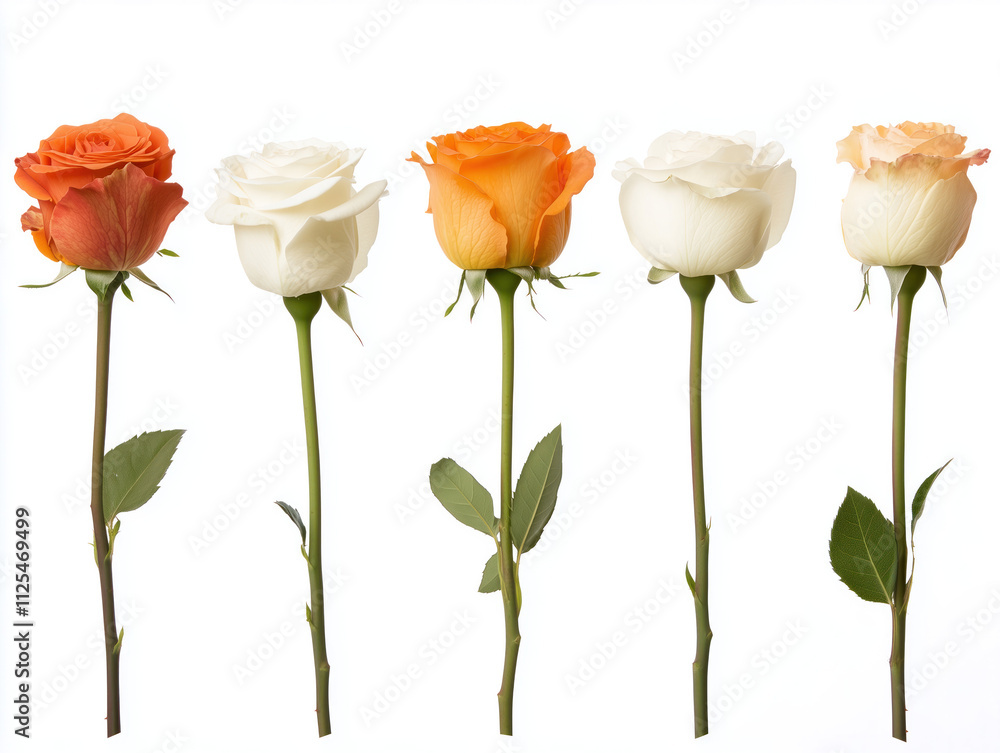 Obraz premium Showcase of Five Unique Rose Varieties Isolated on a White Background
