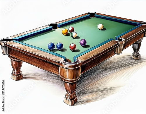 a clipart picture of a billiard table the background is white in color a crayon drawing represents the style or artwork