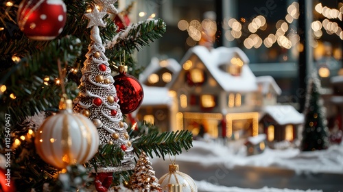 Wallpaper Mural Christmas village scene with snowy background festive lights decorated tree cozy atmosphere magical viewpoint Torontodigital.ca