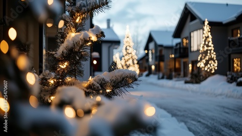 Wallpaper Mural Christmas decorated homes and snowy streets in winter wonderland festive evening cozy neighborhood scenic view Torontodigital.ca