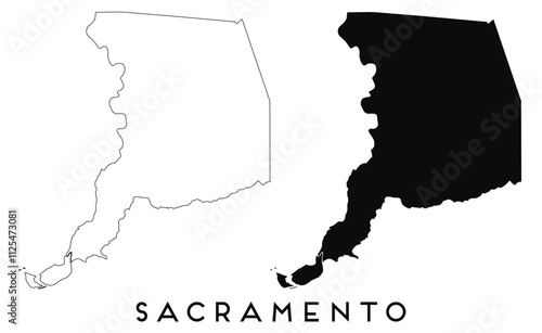 Sacramento map outline and black silhouette vector