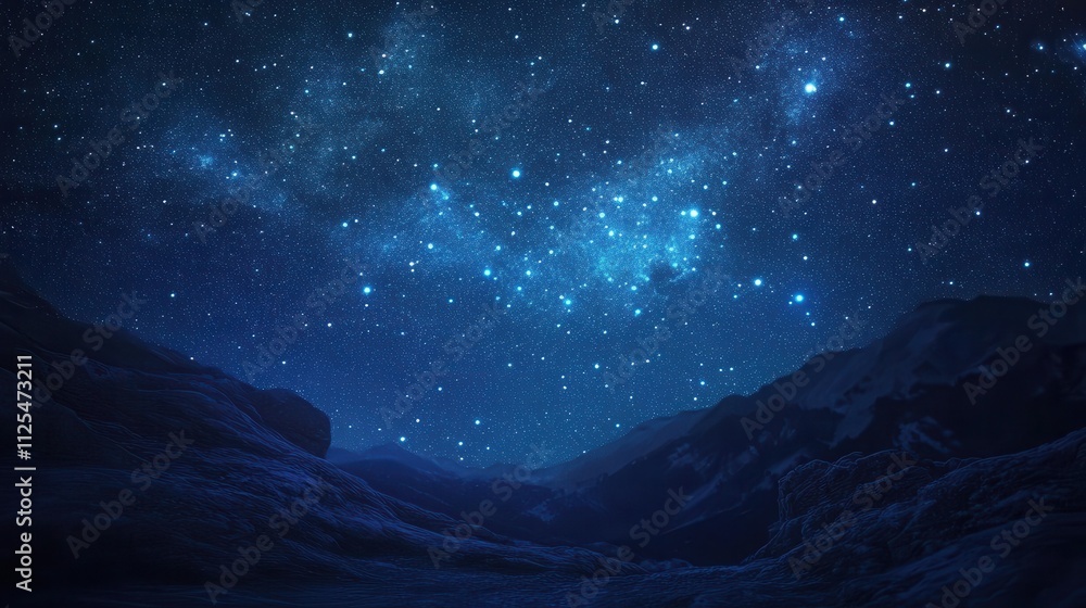 Starry night sky over majestic mountains. Starry night sky over majestic mountains.