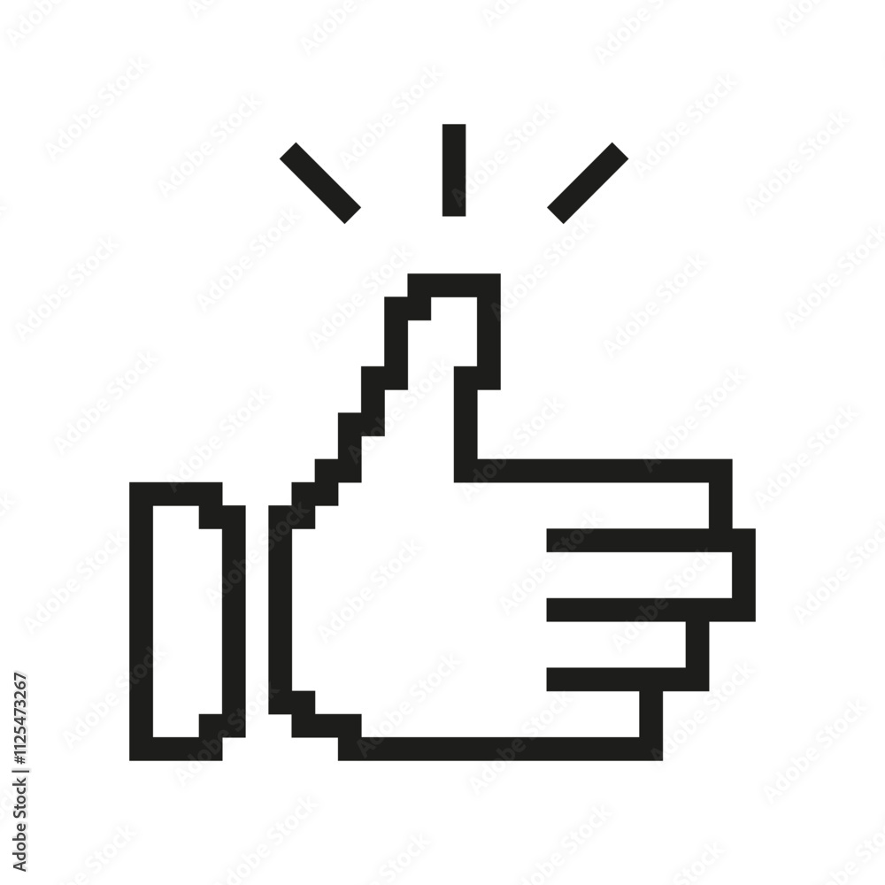 Pixelated Thumbs Up Icon with Approval Marks. Positive Feedback Symbol in Pixel Art Style. Approval and Success. Isolated Vector Illustration Pixelated Thumbs Up Icon with Approval Marks. Positive Feedback Symbol in Pixel Art Style. Approval and Success. Isolated Vector Illustration