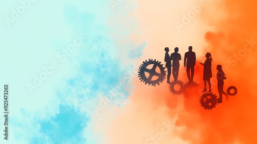 Stylized abstract human figures of collaboration and the importance of community in success.