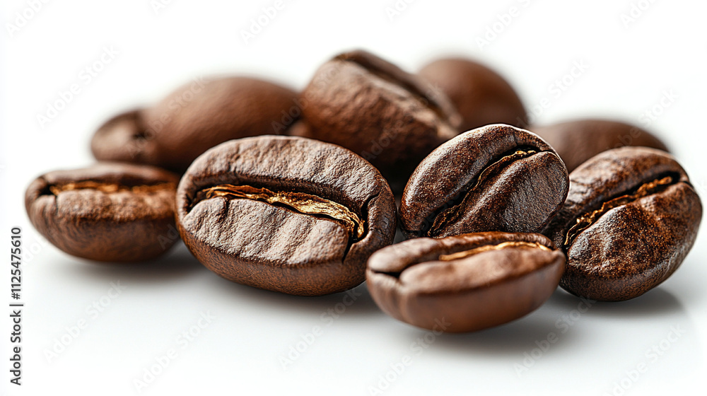 Naklejka premium Macro view of coffee beans, earthy tones and intricate details
