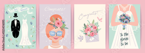 The Wedding. Vector illustration cards for marriage concept and other
