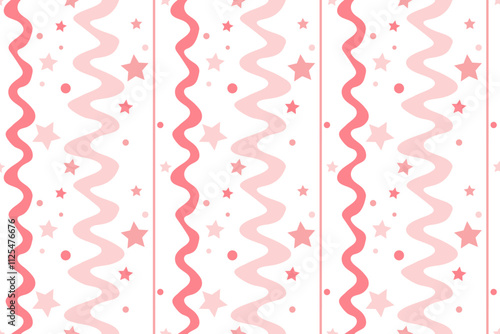 Pink stars Vertical wavy lines Seamless pattern lovely romantic Isolated background Wrapping paper Fabric wallpaper wallpaper polygraphy Repeating design Fabric print template