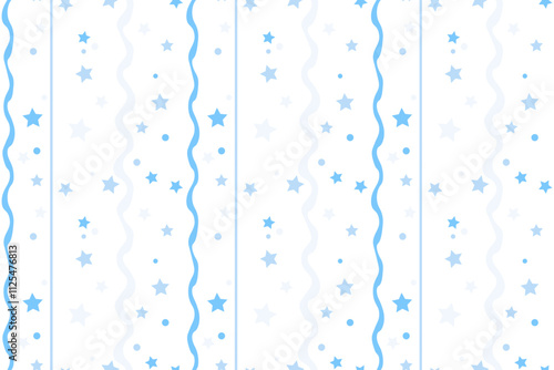 Blue stars Vertical wavy lines Seamless pattern Isolated  background Wrapping paper Fabric wallpaper wallpaper polygraphy Repeating design Fabric print template