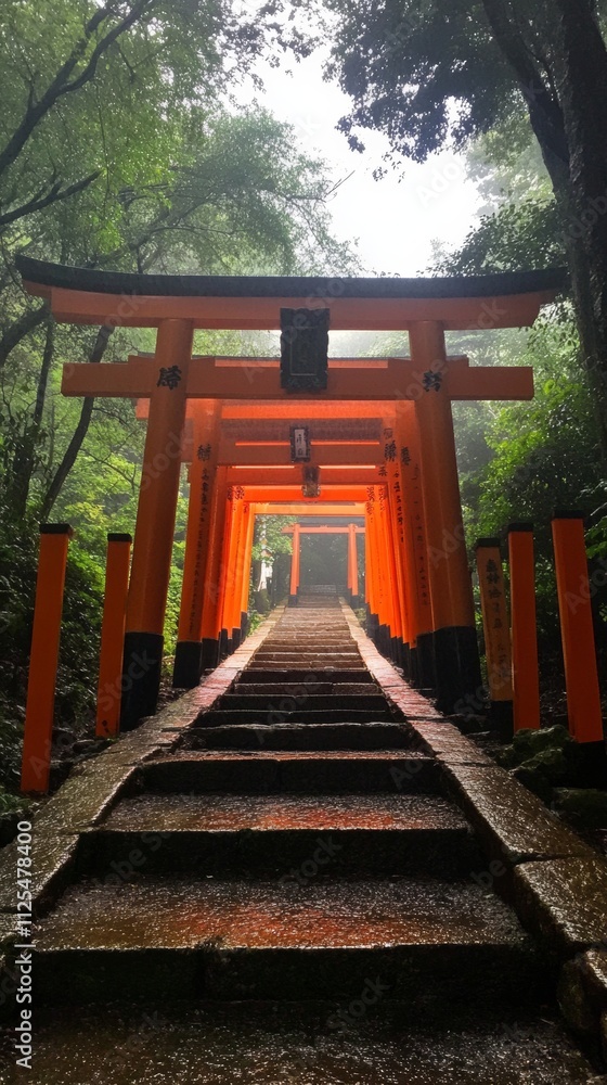 Torii gates Japan with copy space vertically 9:16 Torii gates Japan with copy space vertically 9:16