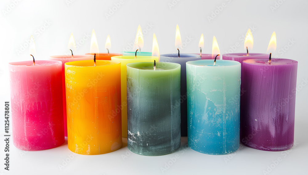 Alight color wax candles on white background Alight color wax candles on white background
