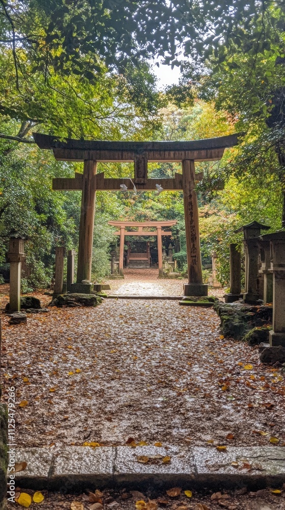Torii gates Japan with copy space vertically 9:16 Torii gates Japan with copy space vertically 9:16