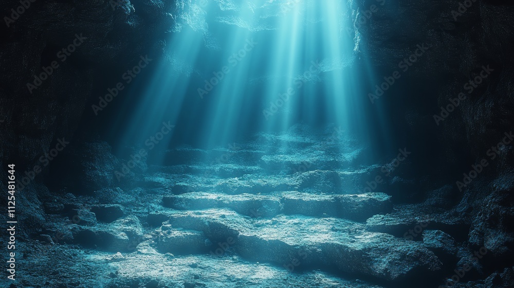 A dark cave with a blue light shining through it A dark cave with a blue light shining through it