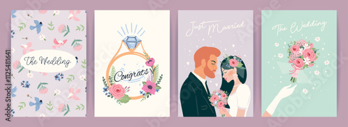 The Wedding. Vector illustration cards for marriage concept and other