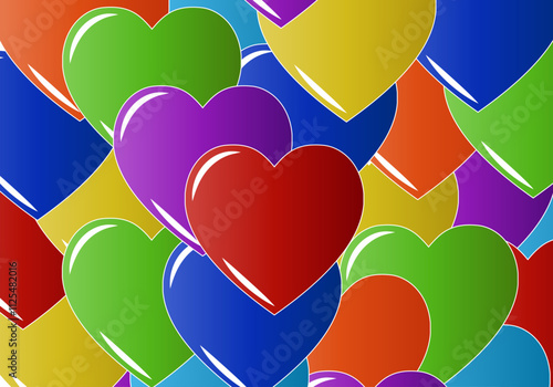 Fondo de corazones de colores interpuestos. LGTBI. Día de San Valentín. Amor