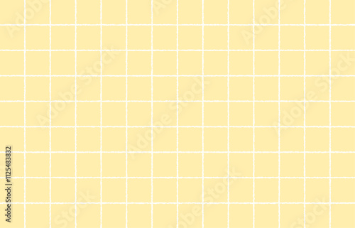 手書き感のあるシンプルなチェック柄（パステルイエロー背景）、グラフチェック、ラインチェック、方眼、背景素材