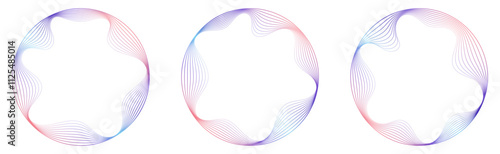 Abstract frame with wavy inner corners. Round border made with thin colorful lines. Vector illustration.