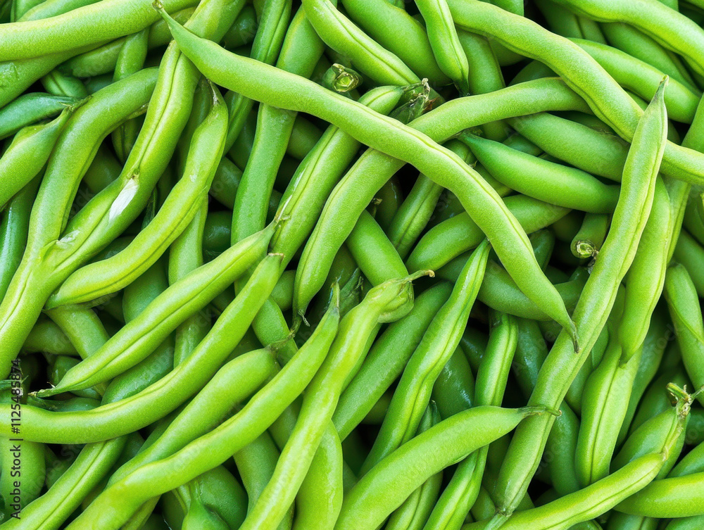 Fresh green beans ready for harvest at a local market in the afternoon sunlight Fresh green beans ready for harvest at a local market in the afternoon sunlight