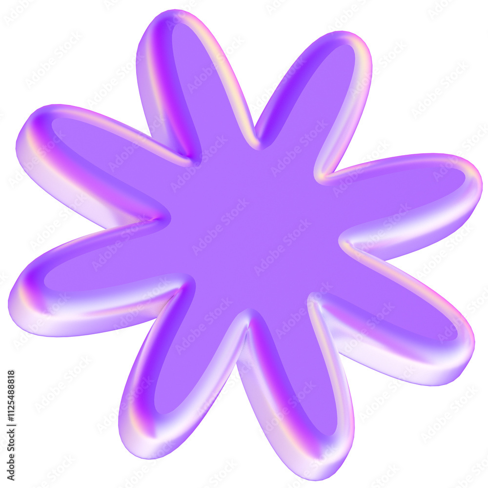 Iridescent Purple 3D Flower Shape, Abstract Floral Design Element Iridescent Purple 3D Flower Shape, Abstract Floral Design Element