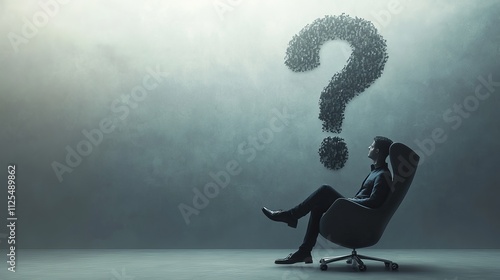 Businessman thinking and wondering about question mark made of people