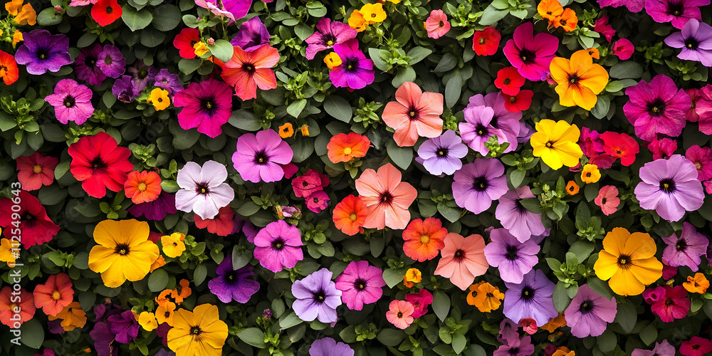 Wall of multi-colored flowers bursting with vibrant life and beauty Wall of multi-colored flowers bursting with vibrant life and beauty