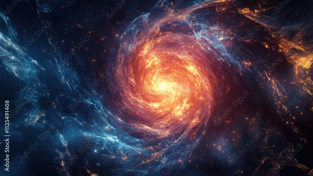 A mesmerizing cosmic scene of a swirling galaxy with a bright central core, surrounded by stars and mysterious dark matter. A mesmerizing cosmic scene of a swirling galaxy with a bright central core, surrounded by stars and mysterious dark matter.