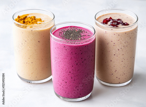 glasses of fresh healthy smoothies photo